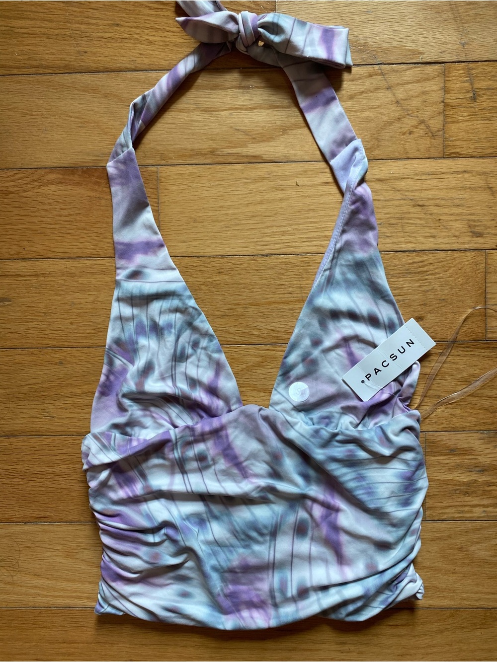 NWT PacSun Pastel Lavender & White Halter Ruched Crop Top SMALL